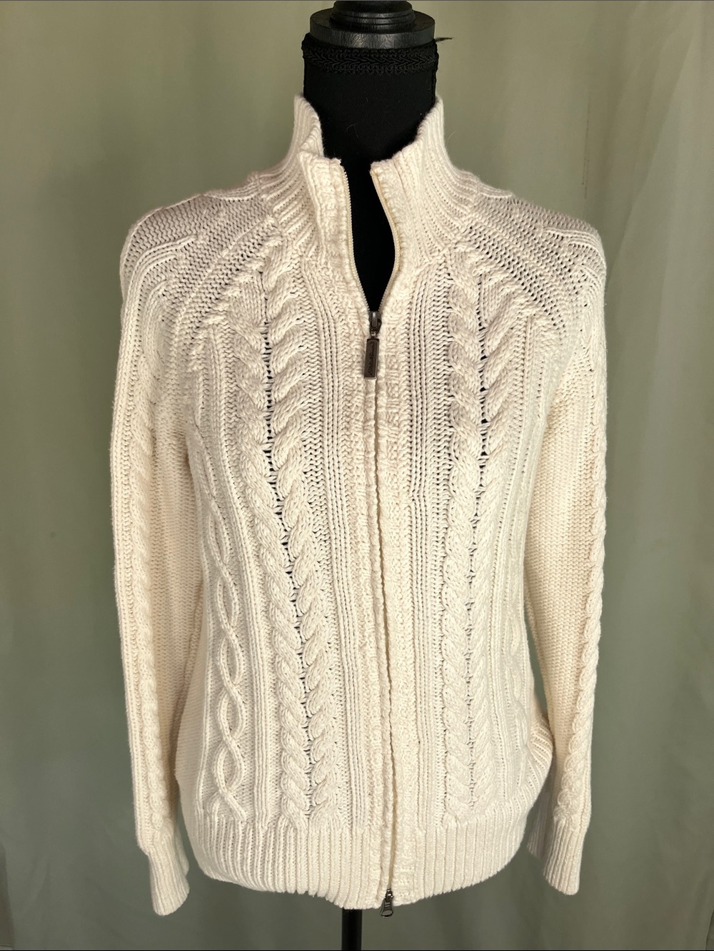 Eddie Bauer Classic Cream Cable-Knit Zip Sweater